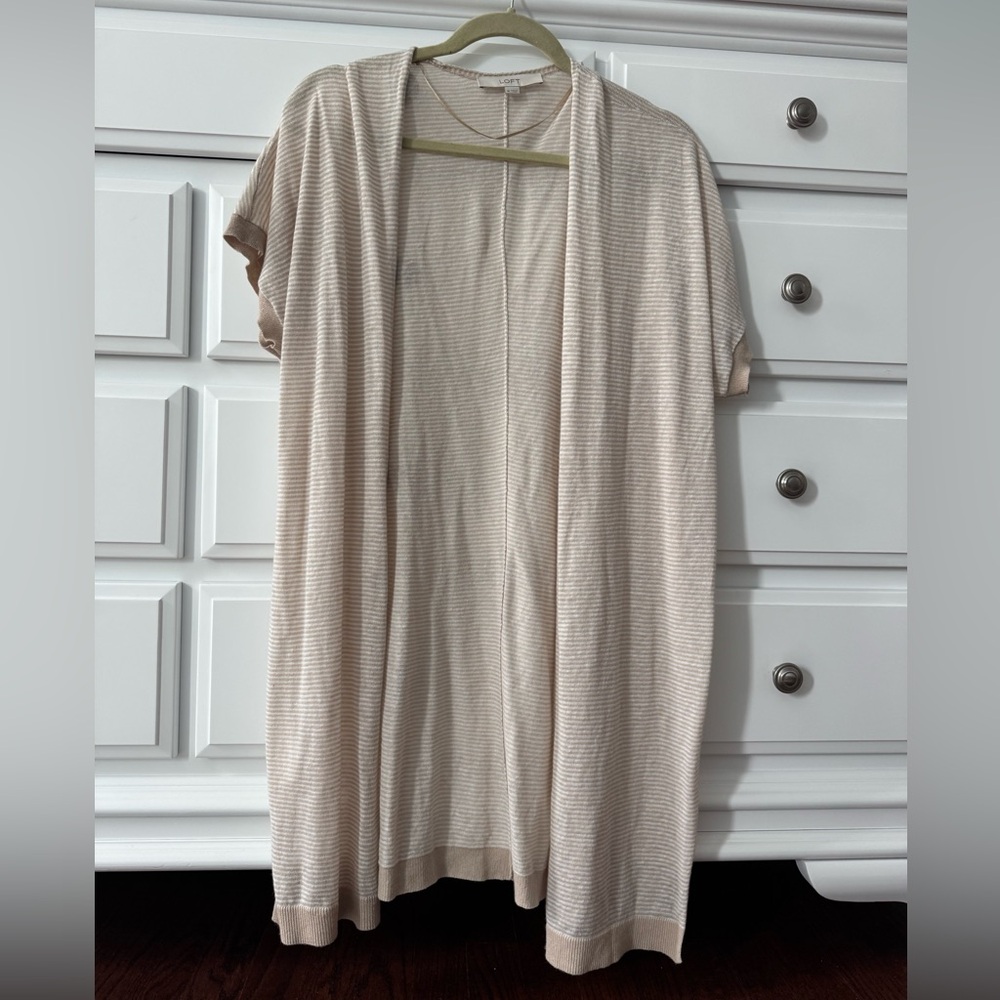 LOFT Beige Striped Knit Cardigan